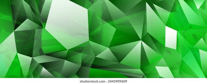 Abstract background of crystals in green colors with highlights on the facets and refracting of light