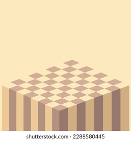 Abstract background with a cube chessboard. Background for text and chess games. A strategic sports game. Vector illustration. A checkered board made of wood with a thickness going down.