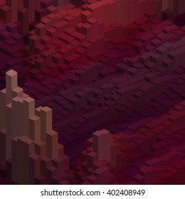 Abstract background with cube decoration. Vector illustration. Purple, brown, red colors. 