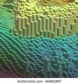 Abstract background with cube decoration. Vector illustration. Green, blue colors. 