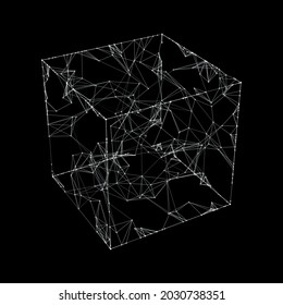Abstract background with cube. Vector illustration. Technology shape with lines and dots. Futuristic concept. Perspective. Geometric shape. 3d cube icon. Illusive form. Grid structure.