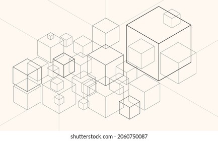 Fondo abstracto con cubos. Diseño de líneas geométricas.