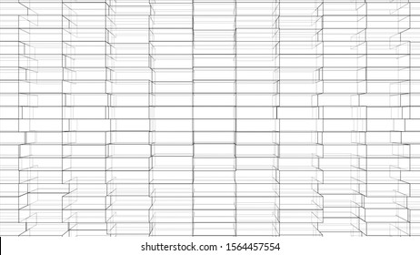 Abstract background of cubes outline. Vector rendering of 3d. Wire-frame style. The layers of visible and invisible lines are separated