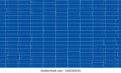 Abstract background of cubes outline. Vector rendering of 3d. Wire-frame style. The layers of visible and invisible lines are separated
