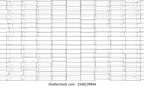 Abstract background of cubes outline. Vector rendering of 3d. Wire-frame style. The layers of visible and invisible lines are separated