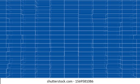 Abstract background of cubes outline. Vector rendering of 3d. Wire-frame style. The layers of visible and invisible lines are separated