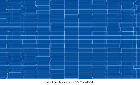 Abstract background of cubes outline. Vector rendering of 3d. Wire-frame style. The layers of visible and invisible lines are separated