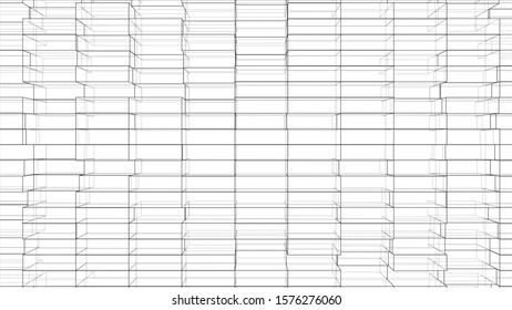 Abstract background of cubes outline. Vector rendering of 3d. Wire-frame style. The layers of visible and invisible lines are separated