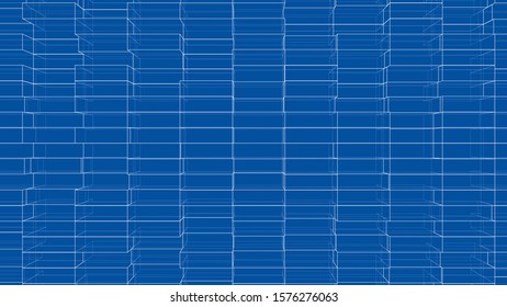 Abstract background of cubes outline. Vector rendering of 3d. Wire-frame style. The layers of visible and invisible lines are separated