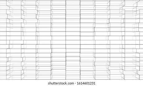 Abstract background of cubes outline. Vector rendering of 3d. Wire-frame style. The layers of visible and invisible lines are separated