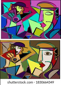 Abstract background, cubism art style, abstracts portraits , 