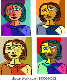 Abstract background, cubism art style, abstracts portraits , variants color