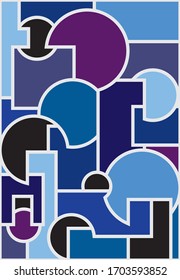 Fondo abstracto en estilo cubismo compuesto por rectángulos de color y círculos.