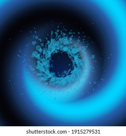 Abstract background curl of blue wave lines, water flow with splashes, funnel, design element