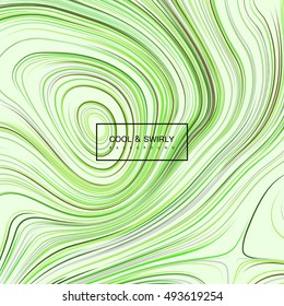 Abstract background with curled green iridescent pattern. Vector illustration of diffusion concentric lines. Applicable for cover, banner, poster, product package eco designs. Herbal detox concept