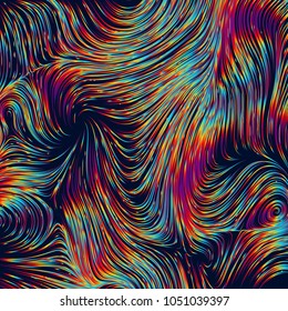 Abstract background with curled linear rainbow pattern. Vector sketch illustration of diffusion flowing lines. Spectrum color leak background. Applicable for cover, banner, poster design.