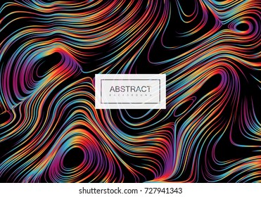 Abstract background with curled linear rainbow pattern. Vector sketch illustration of diffusion flowing lines. Spectrum color leak background. Applicable for cover, banner, poster design.