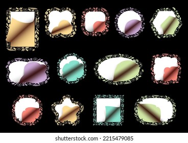 Abstract Background, Curled paper set, Geometric shapes and floral frames, pastel, Vector Illustration. for your product design or print media.