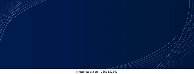 Fondo abstracto con curva de líneas modernas sobre fondo azul oscuro. Banner de fondo de plantilla horizontal de ilustración.