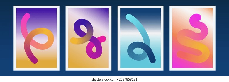 Abstract Background with Curve, Wave and Squiggle Shapes Elements. Set of Neon Gradient Flowing Lines and Loops. 