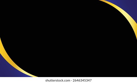 abstract background with curved black center, gold wave edges, and dark blue corners, suitable for modern banner design, presentation templates, or digital ads with elegant style