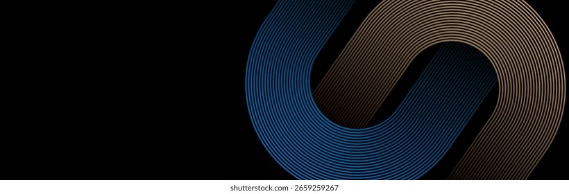 Fondo Abstractas con líneas de degradado azul y marrón curvadas en negro. Diseño moderno, minimalista y elegante para uso de Anuncios, tecnología o marca.

