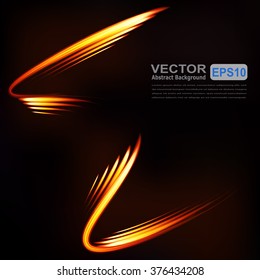 Abstract background with curved fiery shapes. Vector illustration.
