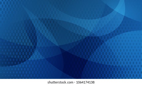 Abstract background of curved lines, curves and halftone dots in blue colors