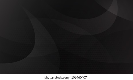 Abstract background of curved lines, curves and halftone dots in black and gray colors