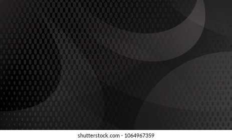 Abstract background of curved lines, curves and halftone dots in black and gray colors