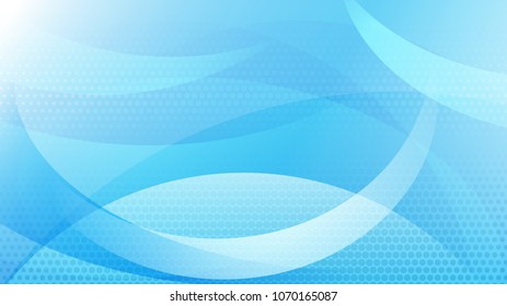 Abstract background of curved lines, curves and halftone dots in light blue colors
