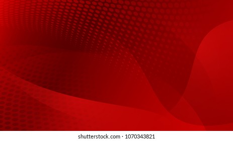 Abstract background of curved lines, curves and halftone dots in red colors