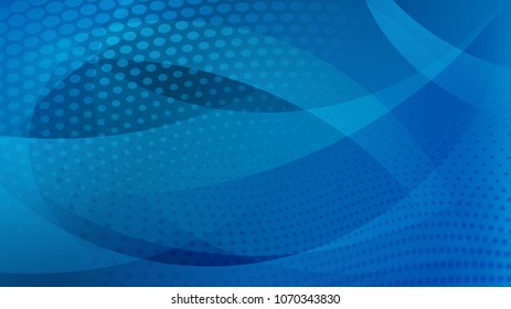 Abstract background of curved lines, curves and halftone dots in blue colors