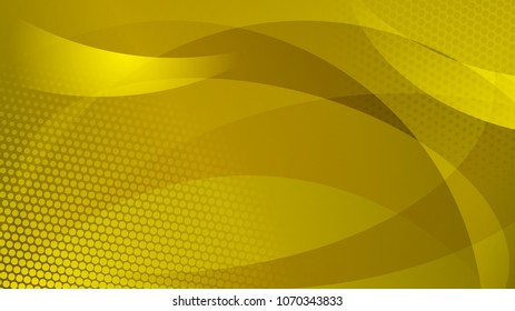 Abstract background of curved lines, curves and halftone dots in yellow and orange colors
