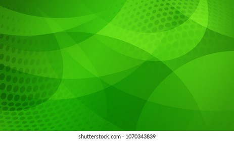 Abstract background of curved lines, curves and halftone dots in green colors