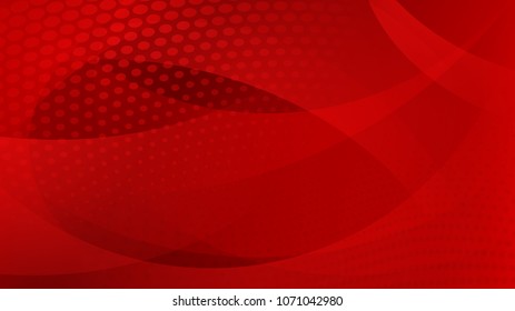 Abstract background of curved lines, curves and halftone dots in red colors