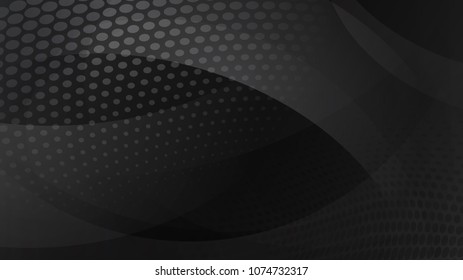 Abstract background of curved lines, curves and halftone dots in black and gray colors