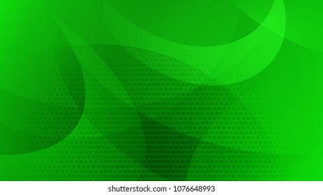 Abstract background of curved lines, curves and halftone dots in green colors
