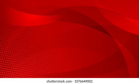 Abstract background of curved lines, curves and halftone dots in red colors