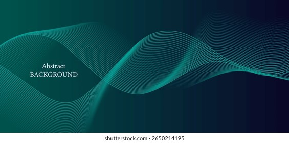 Abstract background with curved lines and fine lines drawn in the form of waves or energy waves moving on a dark grey to black background.