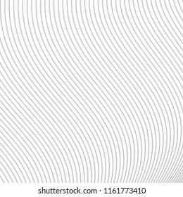 Abstract background with curved lines. Striped waves texture. Geometric pattern with diagonal thin lines. Monochrome vector template.
