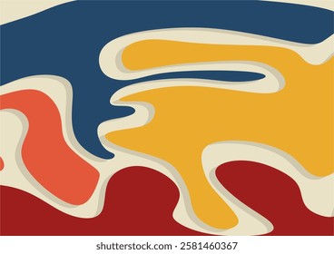 Abstract background with curved shapes, Blue, orange, yellow,red. Wall decor, decoration, graphics. Flyer,seamless