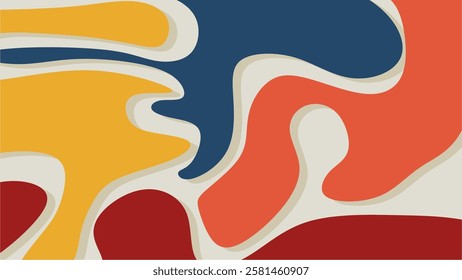 Abstract background with curved shapes, Blue, orange, yellow,red. Wall decor, decoration, graphics. Flyer,seamless