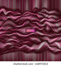 Abstract background with curved stripes in pink and white colors