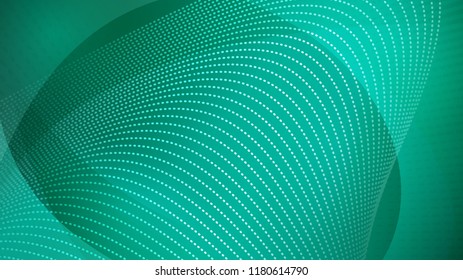 Abstract background of curved surfaces and halftone dots in turquoise colors