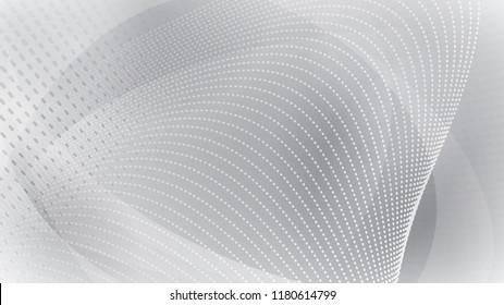 Abstract background of curved surfaces and halftone dots in white and gray colors