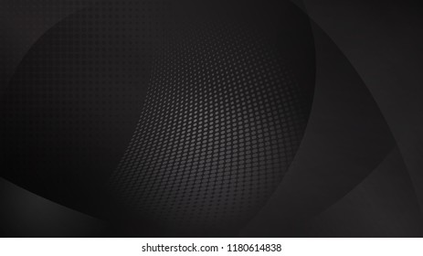 Abstract background of curved surfaces and halftone dots in black and gray colors
