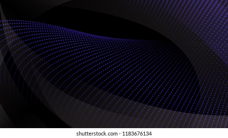 Abstract background of curved surfaces and halftone dots in dark blue colors