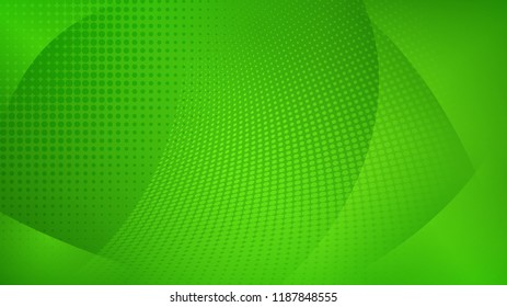Abstract background of curved surfaces and halftone dots in green colors