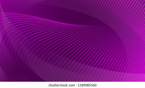 Abstract background of curved surfaces and halftone dots in purple colors